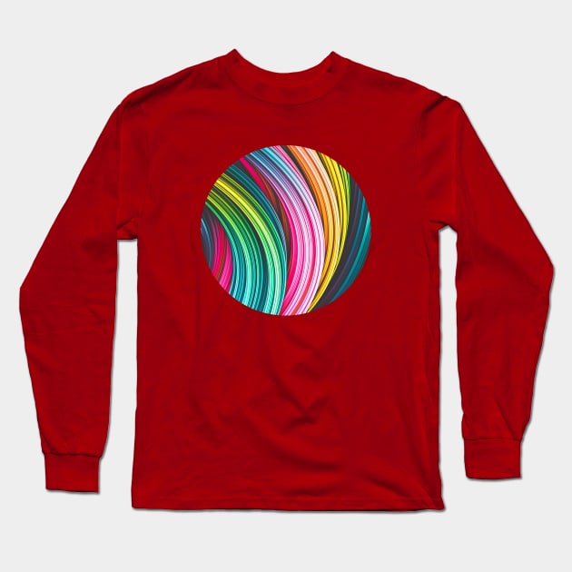 Colorful Abstract Art Strands. Circle Crop Long Sleeve T-Shirt by love-fi